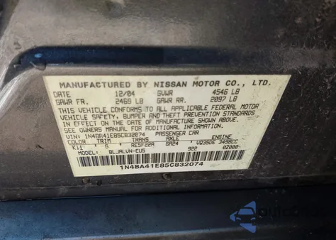 2005 Nissan Maxima 3.5 Se z USA, uszkodzony, nr VIN 1N4BA41E85C832074